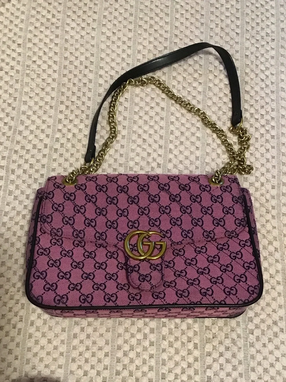 Gucci Purple GG Supreme Chain Shoulder Bag with Gold Hardware
